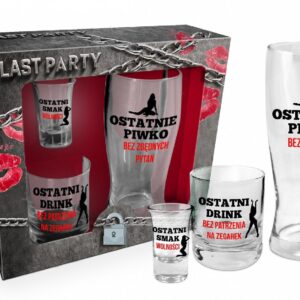 Zestaw: szklanka do piwa 400ml, szklanka do whisky 270ml, kieliszek do wódki 35ml (czerwono-czarny)