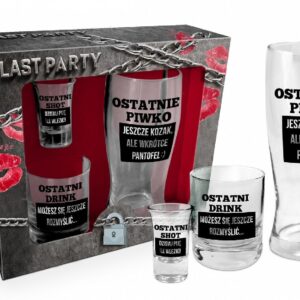 Zestaw: szklanka do piwa 400ml, szklanka do whisky 270ml, kieliszek do wódki 35ml (czarny)