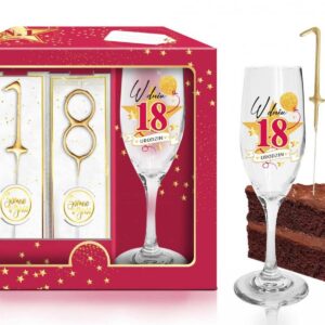 Kieliszek do szampana + zimne ognie - Na 18 urodziny