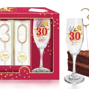 Zestaw kieliszek do szampana i zimne ognie - prezent na 30 urodziny