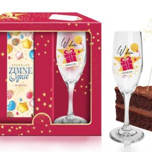 Zestaw kieliszek do szampana + zimne ognie- Na urodziny