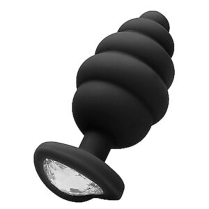 Korek analny Regular Ribbed Diamond Heart Plug - Black