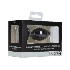 Korek analny Regular Ribbed Diamond Heart Plug - Black