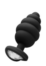 Korek analny Large Ribbed Diamond Heart Plug - Black