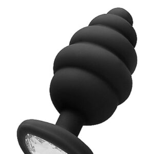 Korek analny Large Ribbed Diamond Heart Plug - Black