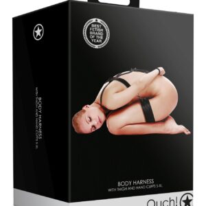 Body Harness with Thigh and Hand Cuffs - Black