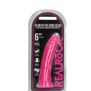 Dildo analne with Suction Cup - Glow in the Dark - 6'' / 15,5 cm