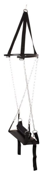 Czarna huśtawka miłosna z siedziskiem, oparciem i zdejmowanymi pętlami na nogi