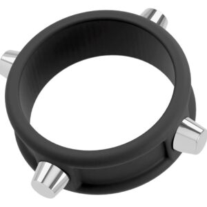 Czarny pierścień na penisa od Rebel wyposażony w metalowe ćwieki