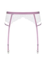 Biały pas do pończoch z lilowymi paskami od Obsessive L/XL