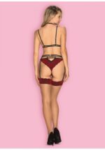 Beżowe pończochy z bordowym paskiem S/M