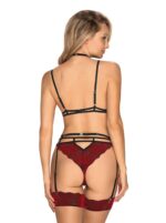 Bordowy komplet bielizny 3-częściowy L/XL