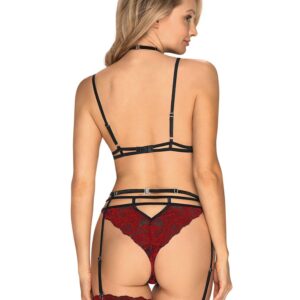 Bordowy komplet bielizny 3-częściowy L/XL