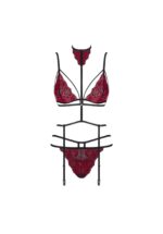 Bordowy komplet bielizny 3-częściowy L/XL