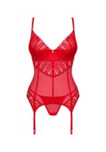 Czerwony koronkowy gorset i stringi od Obsessive XL/2XL