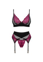 Czarno-różowy 3-częściowy komplet bielizny od Obsessive XL/2XL