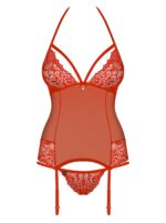 Czerwony koronkowy gorset i stringi od Obsessive S/M