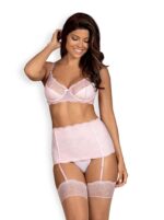 Różowy komplet bielizny z szerokim pasem do pończoch od Obsessive S/M