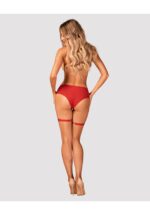 Czerwone figi z paskami do pończoch od Obsessive M/L