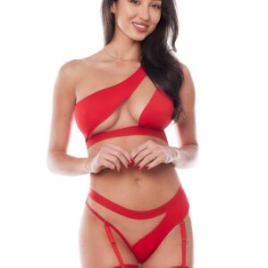 Czerwony 3-częściowy komplet bielizny XS