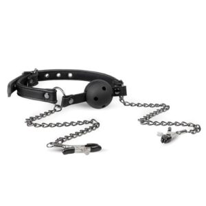 Knebel-Open Ball Gag With Nipple Clamps