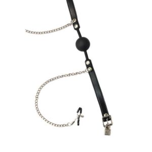 Knebel kulkowy z klipsami na sutki Party Hard Hentai