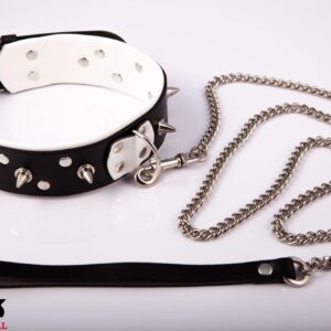 Wiązania - WHIPS  Obroża męska ze smyczą, biała