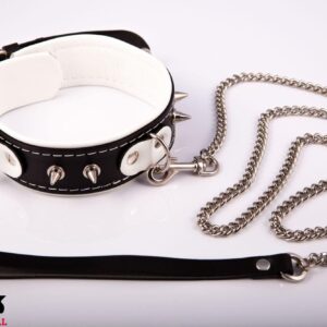 Wiązania - WHIPS  Obroża niewolnika ze smyczą, biała