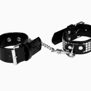 Kajdanki-WHIPS lakier, kajdanki damskie na ręce, czarne, kryształki