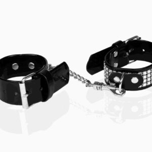 Kajdanki-WHIPS lakier, kajdanki damskie na ręce, czarne, kryształki