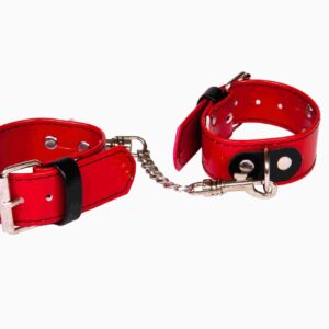 Kajdanki-WHIPS lakier, kajdanki damskie na ręce, czerwone, gładkie