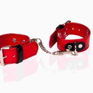 Kajdanki-WHIPS lakier, kajdanki damskie na ręce, czerwone, gładkie