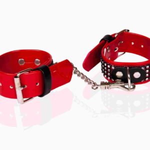 Kajdanki-WHIPS lakier, kajdanki damskie na ręce, czerwone, kryształki