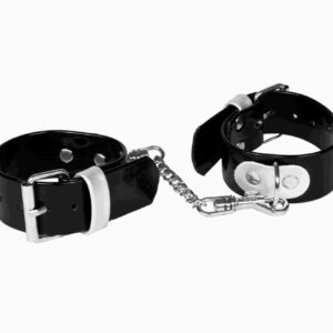 Kajdanki-WHIPS lakier, kajdanki damskie na ręce, czarne, gładkie