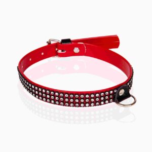 Wiązania-WHIPS lakier, obroża damskaz kryształkami, czerwona, 2cm