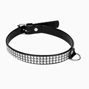 Wiązania-WHIPS lakier, obroża damska z kryształkami, czarna, 2cm