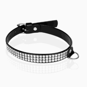 Wiązania-WHIPS lakier, obroża damska z kryształkami, czarna, 2cm