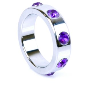 Pierścień-Metal Cock Ring with Purple Diamonds Large