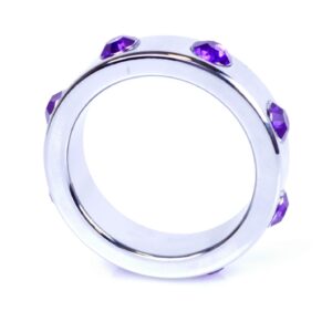 Pierścień-Metal Cock Ring with Purple Diamonds Large