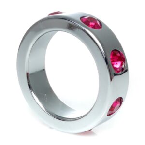 Pierścień-Metal Cock Ring with Pink Diamonds Medium