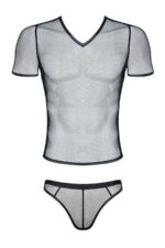 Męski komplet z elastycznej siatki koszulka + stringi S