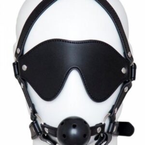 Maska o skórzanym wyglądzie z oddychającym kneblem kulkowym