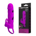 Nakładka na penisa PRETTY LOVE - PENIS SLEEVE WITH BALL STRAP vibration PURPLE