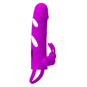 Nakładka na penisa PRETTY LOVE - PENIS SLEEVE WITH BALL STRAP vibration PURPLE