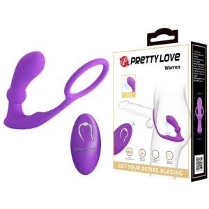 PRETTY LOVE - Warren Purple, Wireless Silikonowy pierścień z wibrującym korkiem analnym zdalny