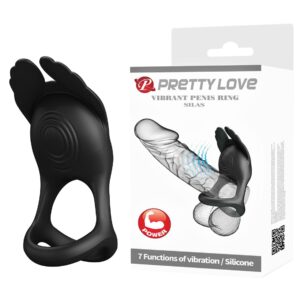 PRETTY LOVE - VIBRANT PENIS RING SILAS Black, 7 wibracji